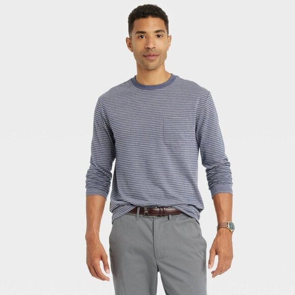 Men's Striped Standard Fit Crewneck T-Shirt - Goodfellow &‎ Co™ Blue XXL - Picture 1 of 1